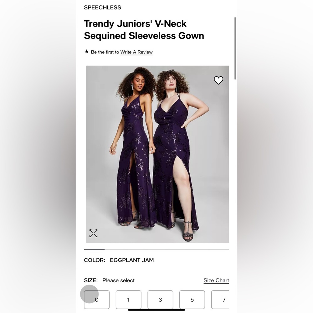 Macy’s Speechless Embroidered Sequin Mesh Surplice Gown (eggplant color)
